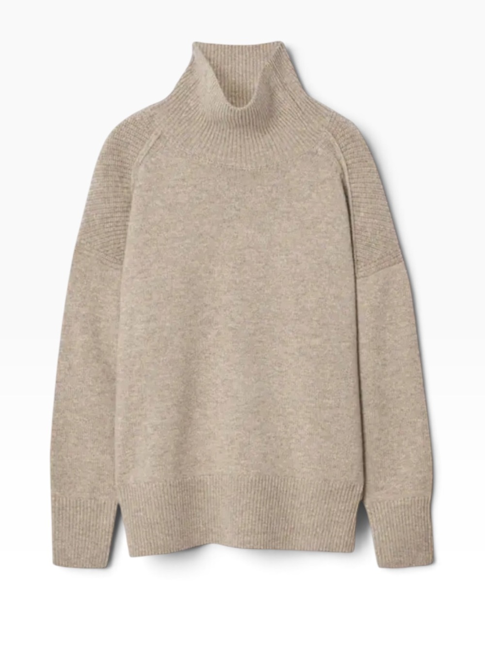 COS Ribbed Beige 100% Wool Blend Turtleneck Designer Neutral Sweater